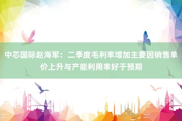 中芯国际赵海军：二季度毛利率增加主要因销售单价上升与产能利用率好于预期