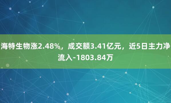 海特生物涨2.48%，成交额3.41亿元，近5日主力净流入-1803.84万