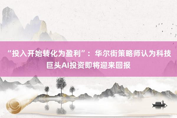 “投入开始转化为盈利”：华尔街策略师认为科技巨头AI投资即将迎来回报