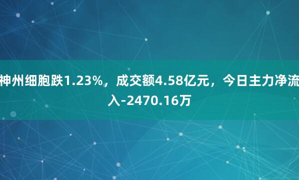 神州细胞跌1.23%，成交额4.58亿元，今日主力净流入-2470.16万