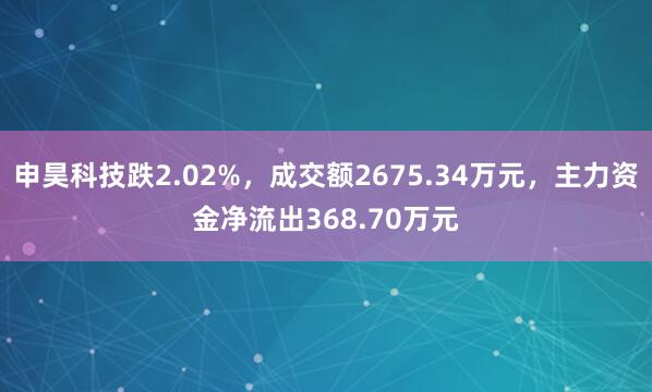 申昊科技跌2.02%，成交额2675.34万元，主力资金净流出368.70万元