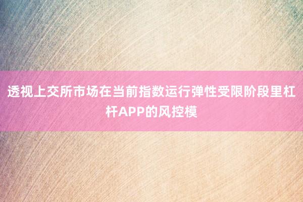 透视上交所市场在当前指数运行弹性受限阶段里杠杆APP的风控模