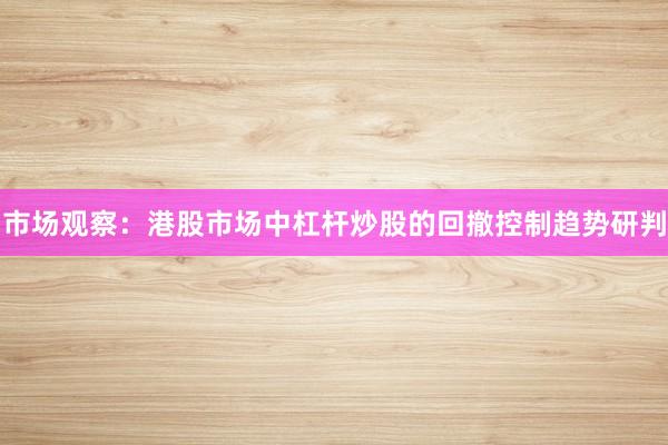 市场观察：港股市场中杠杆炒股的回撤控制趋势研判