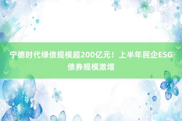 宁德时代绿债规模超200亿元！上半年民企ESG债券规模激增